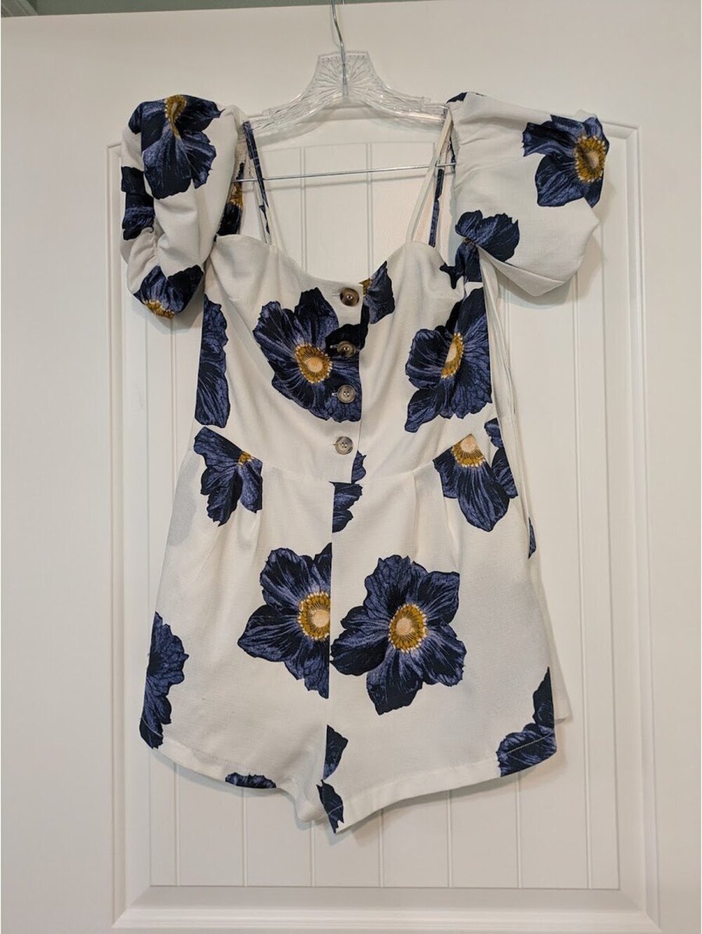 JOA Textured Medium Floral Jumper White and Blue NWOT